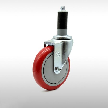 5 Inch SS Red Polyurethane Wheel Swivel 1-3/8 Inch Expanding Stem Caster SCC